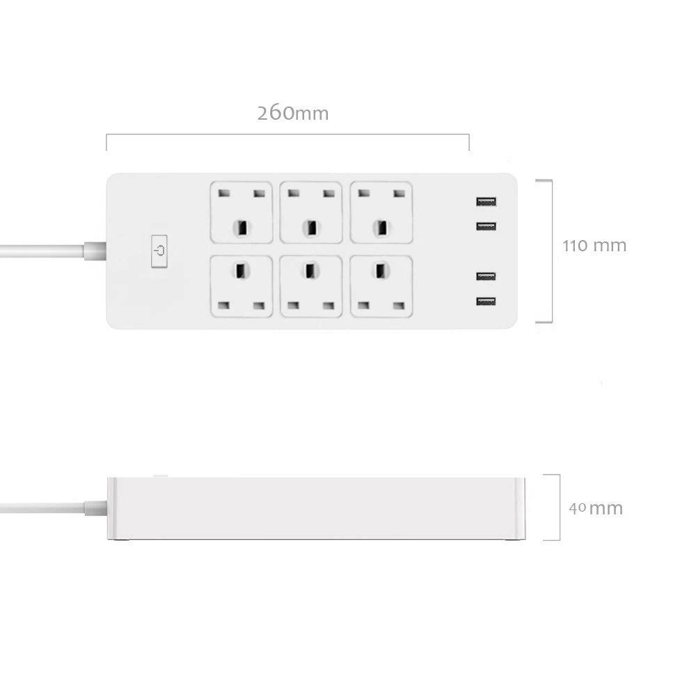 WiFi смарт Мощность полосы Стабилизатор напряжения с 6 гнездами 4 USB Порты и разъёмы
