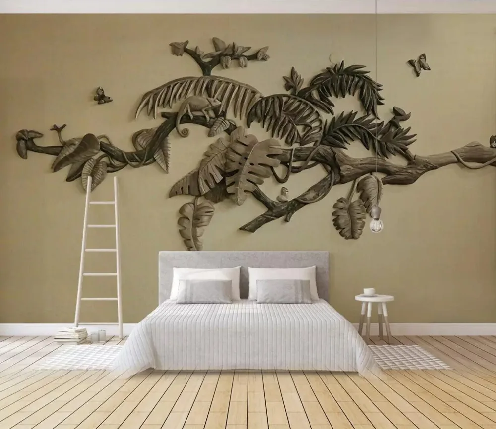 

[Self-Adhesive] 3D Retro Leaves Trees 6 Wall Paper mural Wall Print Decal Wall Murals