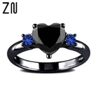 Обручальное кольцо ZN для женщин, кольцо черного цвета с подвеской в виде сердца, с синим и черным кристаллом, подарок на день Святого Валентина