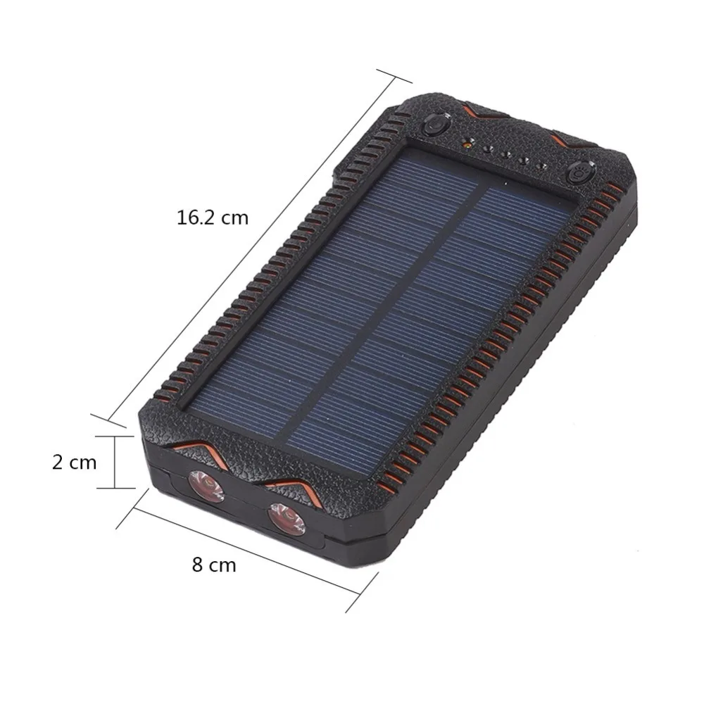 20000 mAh Солнечное Зарядное устройство Dual USB пакет телефон Зарядное устройство Мощность Bank внешняя Батарея с 2 фонарик для мобильных устройств