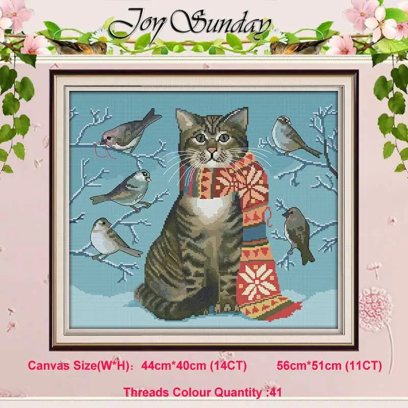A cat and birds Жадный кот котенок nimals Счетный 11CT 14CT Набор для вышивания крестиком DIY DMC Китайский Набор для вышивания крестиком вышивка рукоделие домашний декор - Цвет: A cat and birds