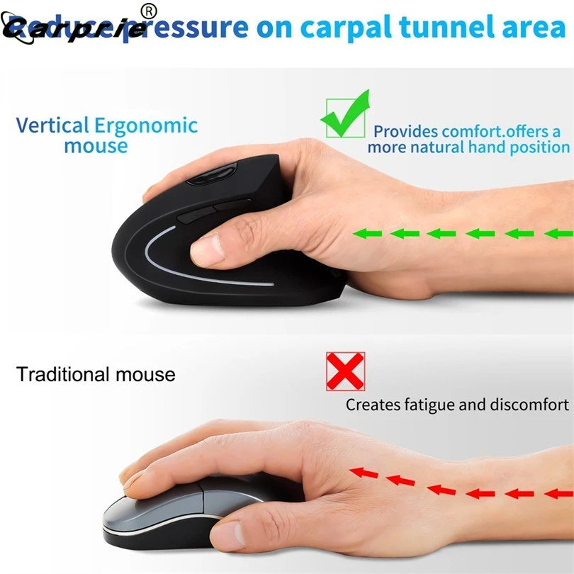 CARPRIE 1 шт. 2 4G Беспроводная вертикальная здоровая мышь 6 клавиш 2400 точек/дюйм ABS
