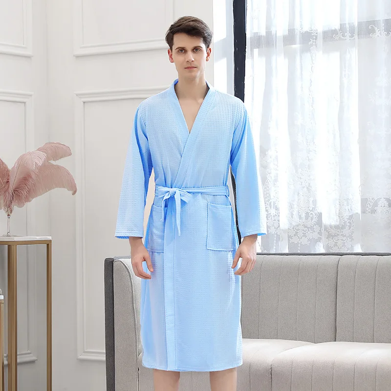 Осенний Вафельный Халат, тонкий абсорбирующий Быстросохнущий халат yukata для мужчин и женщин, домашняя ночная рубашка для пар, нижнее белье, Халат