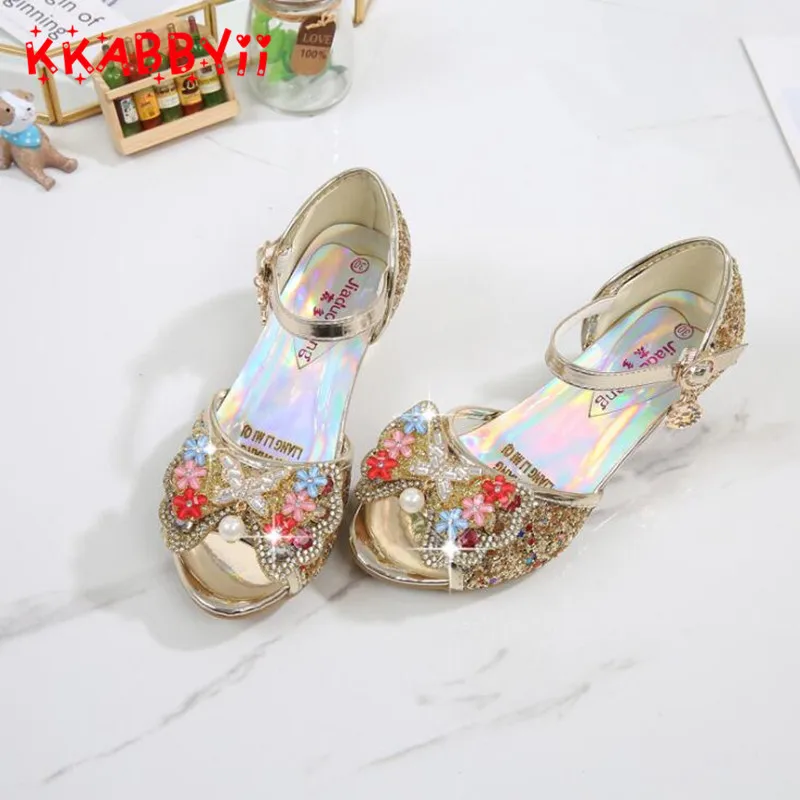 Princess Girls Shoes Sandals Rhinestone Butterfly Children Bowtie Hight Heels Slip on Party Dance | Детская одежда и обувь