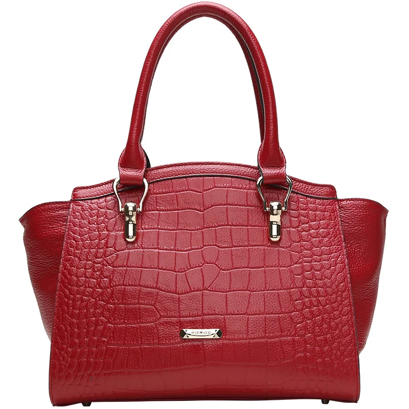 HONGU верхний слой коровья кожа женские сумки сумка на плечо тоут с крокодиловым