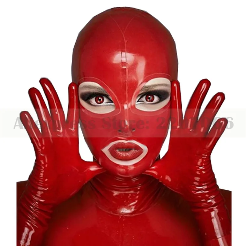 

Red women latex hoods costume sexy open eyes and mouth exotic handmade unisex tailored mask RLM190