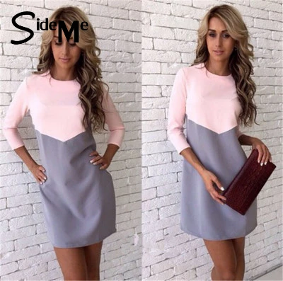 Женщины осень зима dress sexy повседневная лоскутная мини o образным вырезом three