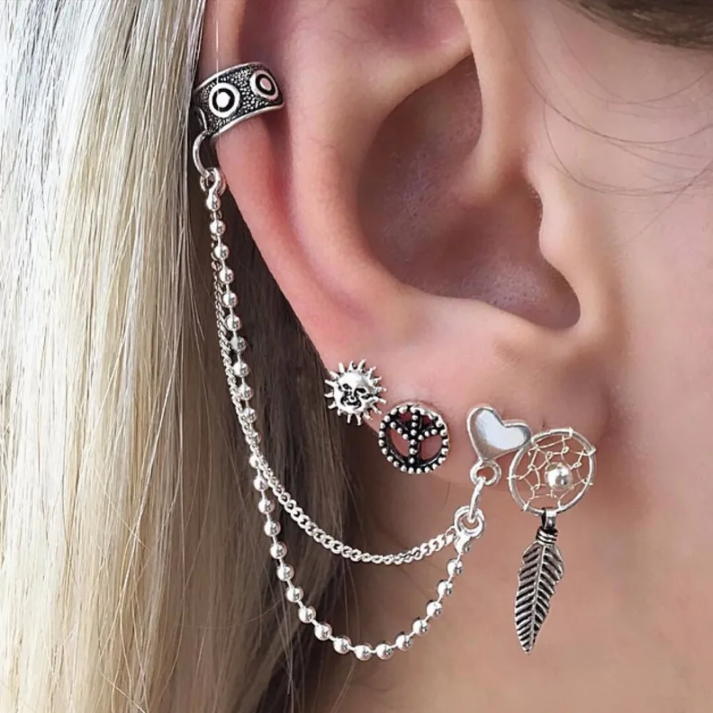 6 шт цыганские клипсы серьги Ловец снов Звездные Листья винтажные для женщин