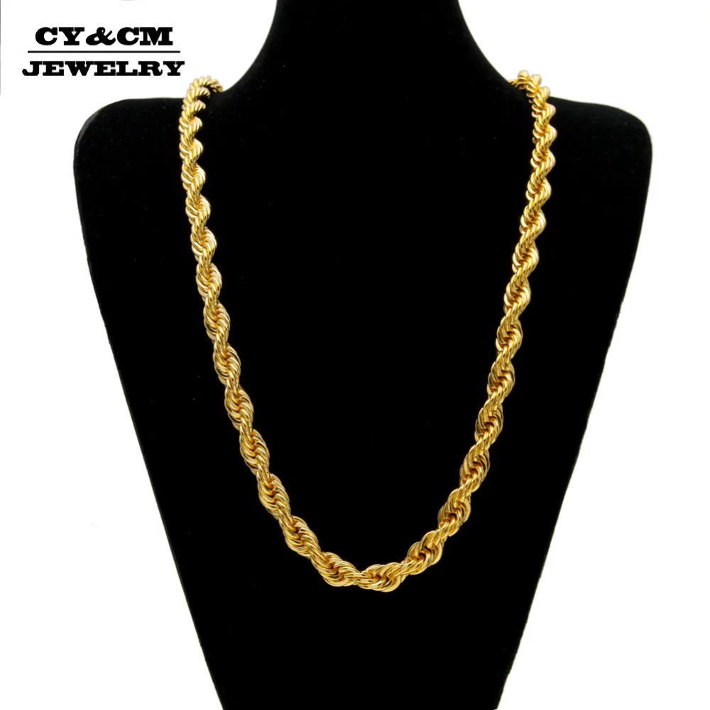 CY&CM 10mm Hip Hop Jewelry Punk Rope Chain Iron Iced Out Gold Silver Color Long Twisted Braided Chain Necklace For Men Women 30