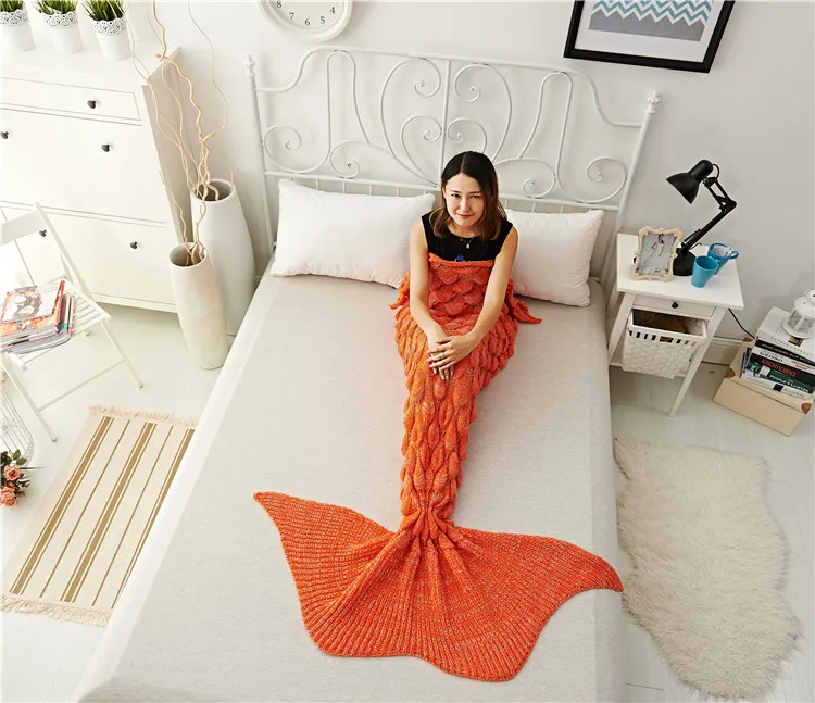 

Mermaid Tail Blanket Yarn Knitted Handmade Crochet Mermaid Blanket Kids Throw Bed Wrap Super Soft Sleeping Bed 1PCS/Lot