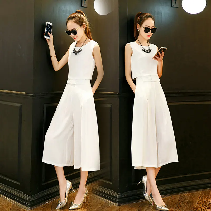 Женские костюмы и комплекты. Элегантные брюки для дам. Новая мода 2016 года. Рукава отсутствуют. Летние брюки. Размеры плюс. 2-х частный набор для женщин.