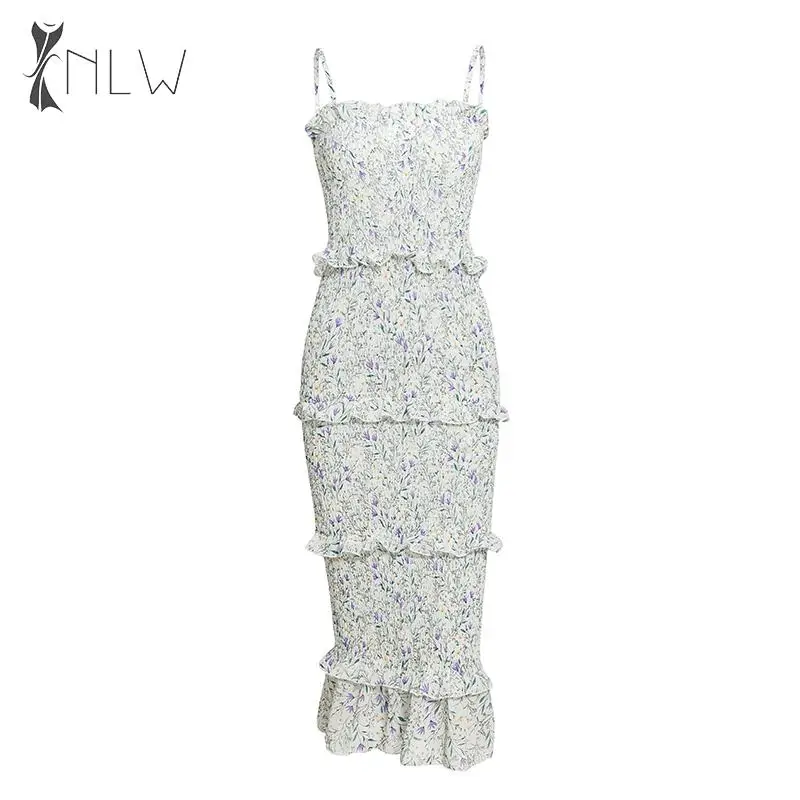 NLW Bodycon Ruffle летние миди платья элегантные Boho Платья с цветочным принтом женские 2019
