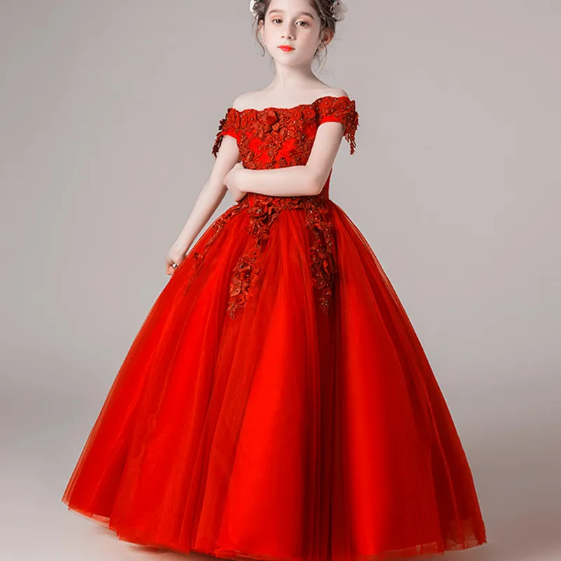 Flower girl Dresses for Girls Shoulderless Tulle Wedding Party Dress Princess Birthday First Communion Gown | Детская одежда и