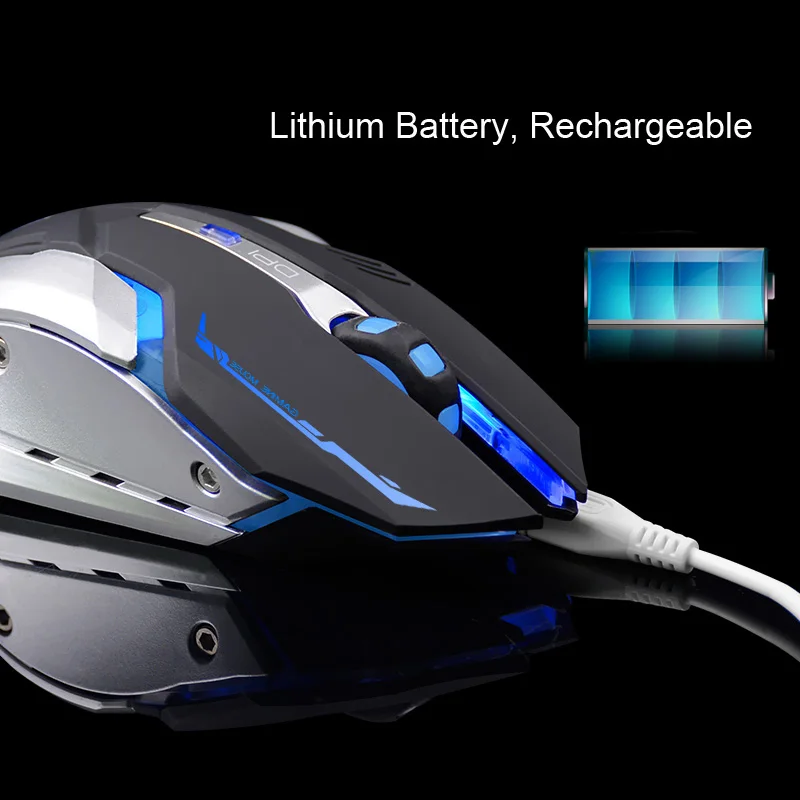 Перезаряжаемая Беспроводная игровая мышь 3200 dpi Регулируемая 7 цветов подсветка