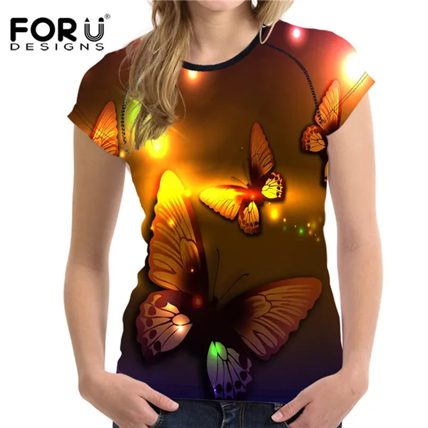 H2765BV FORUDESIGNS/Новинка, принт бабочки, женская футболка с коротким рукавом, женские мягкие удобные футболки, модная футболка, Camisetas - Цвет: H2765BV