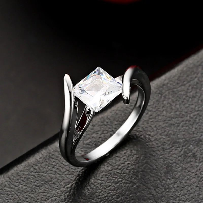 OMHXZJ Wholesale Personality Fashion OL Woman Girl Party Wedding Gift White Simple Square AAA Zircon 18KT Gold Ring RN85 | Украшения и