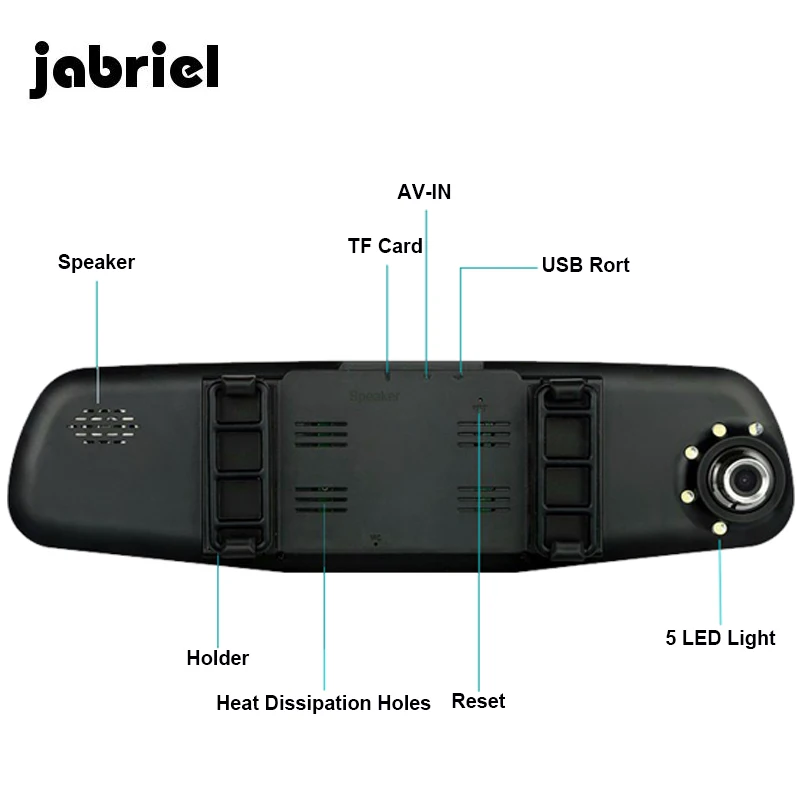 Зеркало видеорегистратор Jabriel 4 3 дюйма с камерой заднего вида Full HD