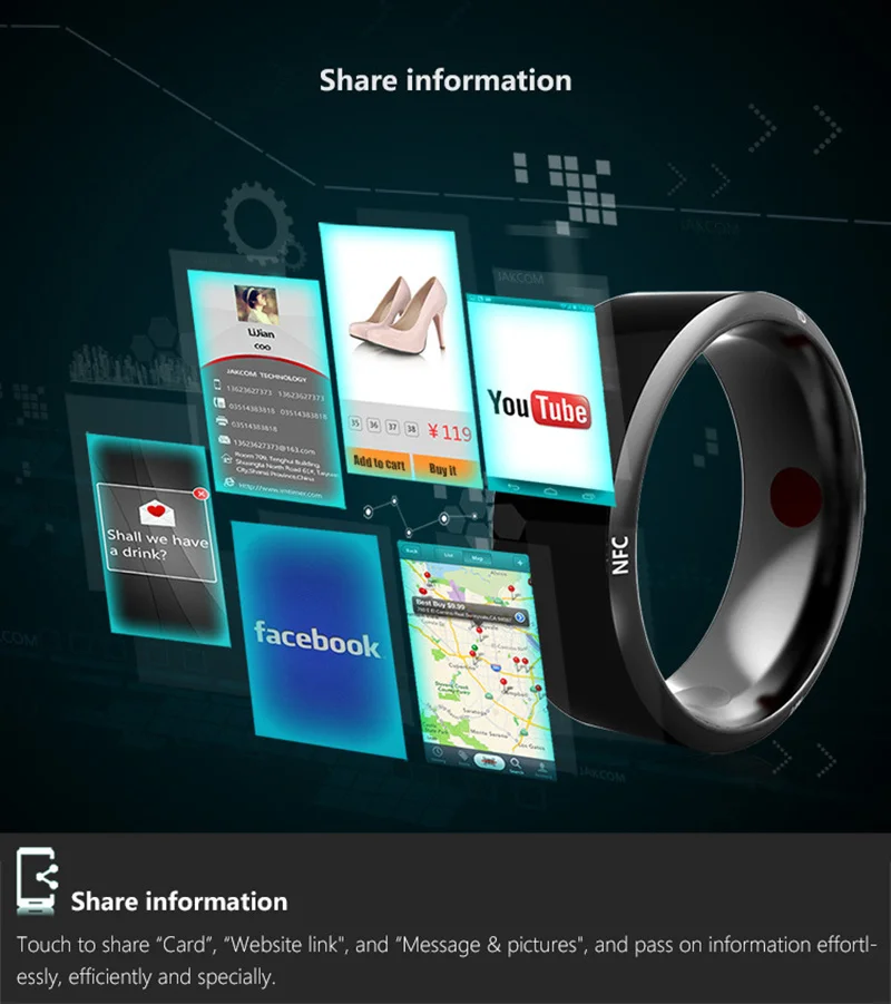 Многофункциональное черное умное кольцо NFC разблокировка по программе Dropship