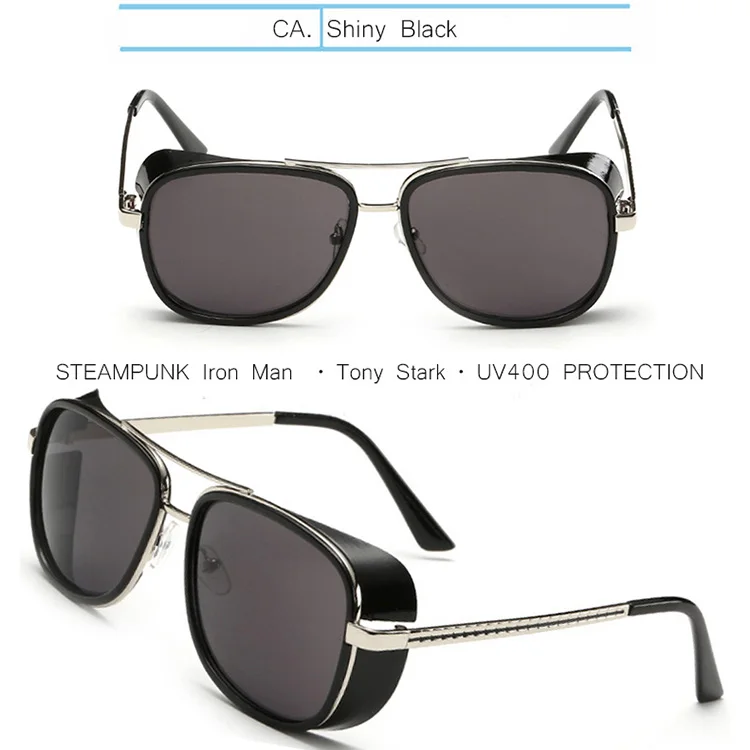 Shiny Black IVSTA Tony Stark, солнцезащитные очки для мужчин, Железный человек, Matsuda, стимпанк, солнцезащитные очки, Ретро стиль, большие солнцезащитные очки, UV400 - Цвет линз: Shiny Black