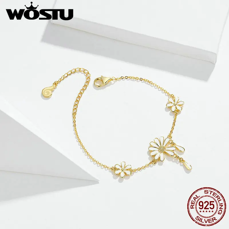 WOSTU новинка 2019 женский браслет с ромашками горячая мода 100% Настоящее серебро
