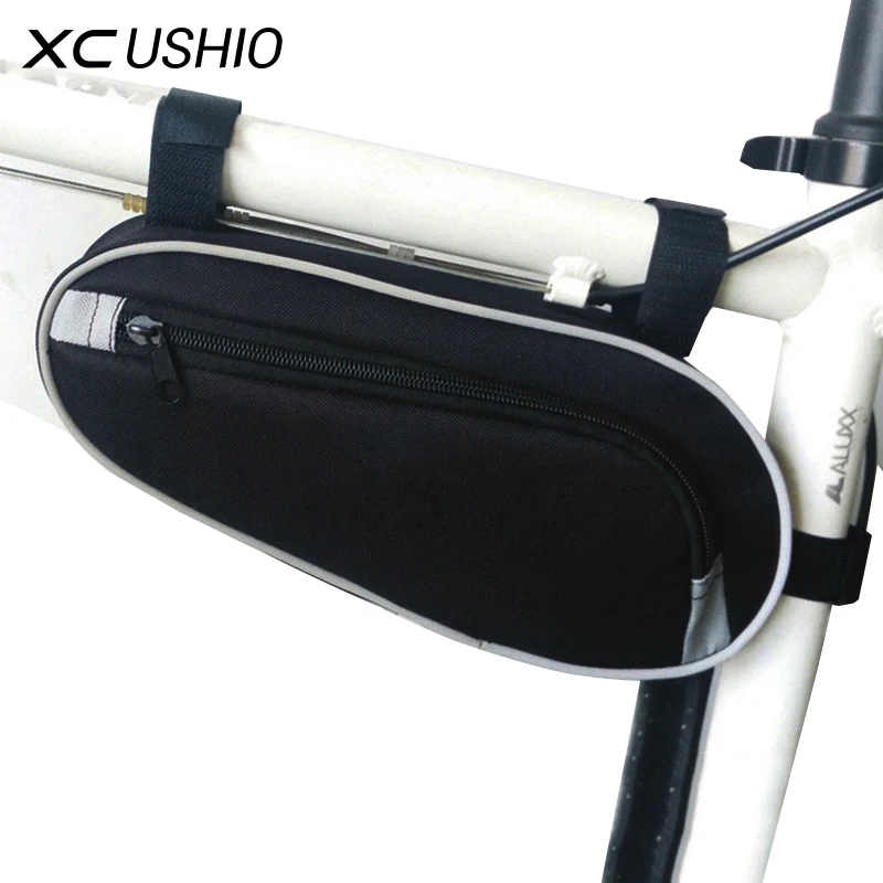 Черная уличная велосипедная треугольная сумка размер 11' на раму для горного