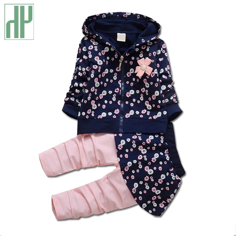 HH/комплект с длинными рукавами для девочек детская одежда цветочным принтом