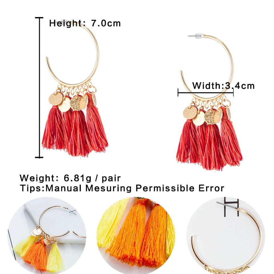 2017 новая мода золотой круг Висячие серьги кисточкой богемный Этническая для