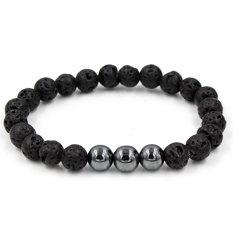 Модный набор из 2 пар Панк Набор браслетов с бусинами Лава и гематит камня женские