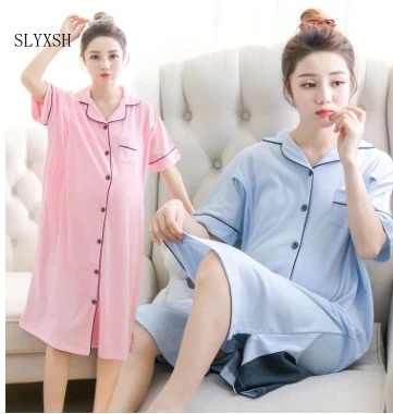 

For Pregnant Women Breastfeeding Pajamas Short-Sleeved Month Home Service Nursing Clothes Cotton Maternity Dress Sleepwear