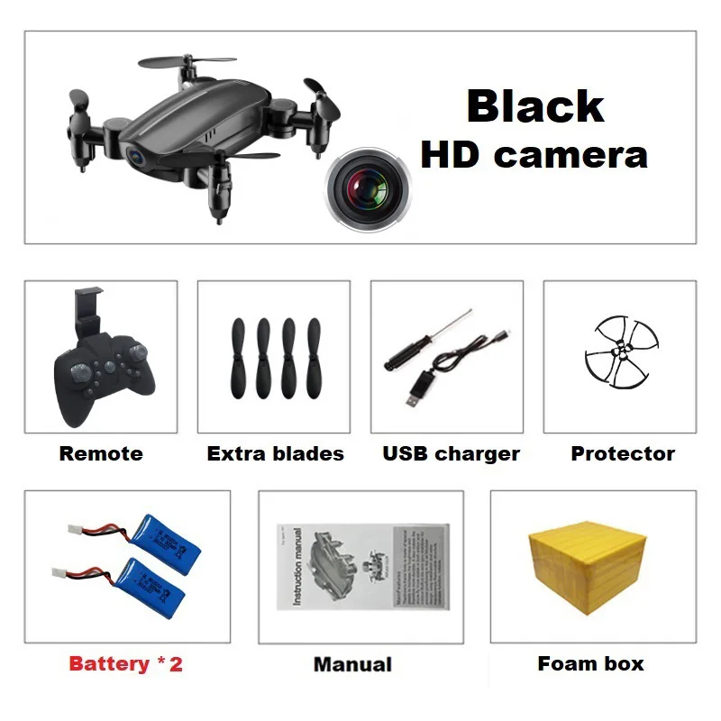 Teeggi T10 мини-Дрон с камерой HD складной WiFi FPV RC Квадрокоптер Безголовый режим удержания высоты VS S9 Микро Карманный селфи Дрон - Цвет: Black 0.3MP 2B F