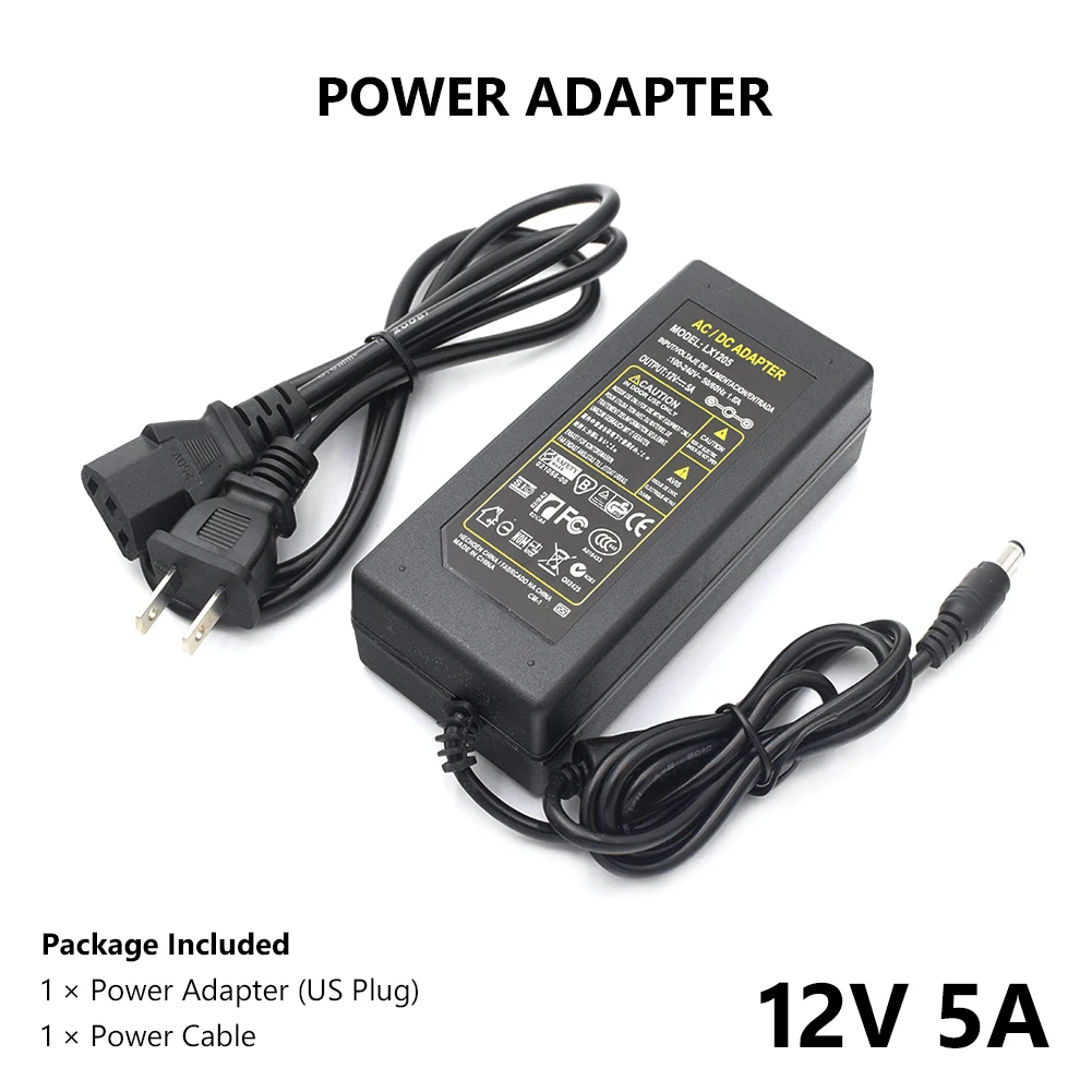 12V 5A Адаптер питания зарядное устройство DC 12 В 1A 2A 3A 5A 6A 7A 8A адаптер DC 12 вольт ЕС США Великобритания вилка 100-240 В до 12 В Трансформаторы освещения - Цвет: 12V 5A