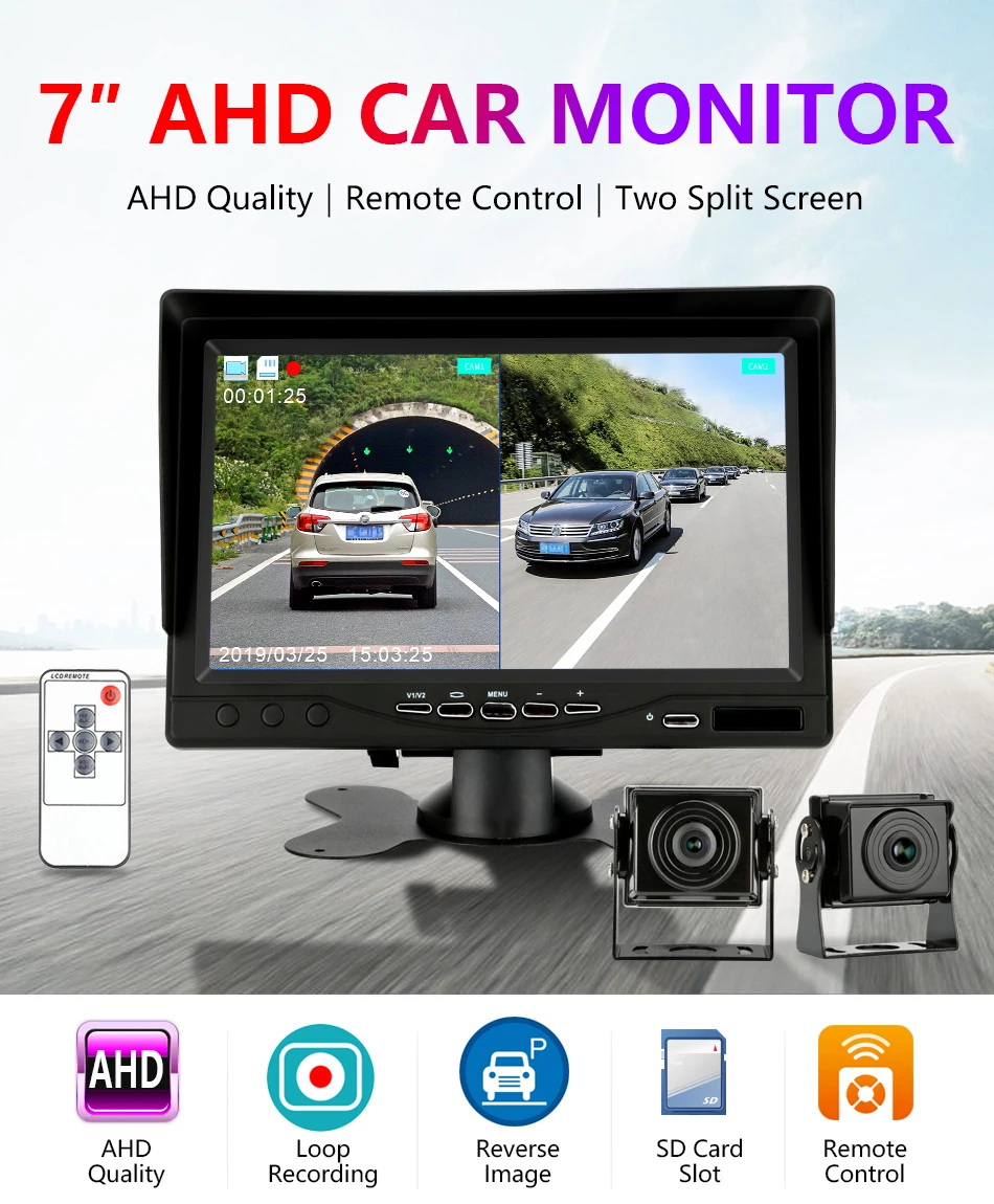 JMCQ 1280*720 7icnh два Сплит AHD автомобильный монитор ips экран 2CH с SD записью ночное видение солнцезащитный козырек парковочная система заднего вида