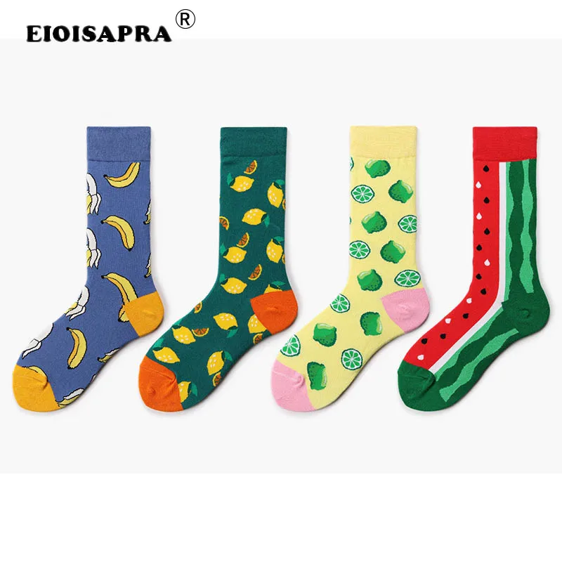 

Летний новый продукт для пар; Большие размеры фрукты носки женские Харадзюку Арбуз Лимон банан модные смешные носки 85% противоскользящие хл...