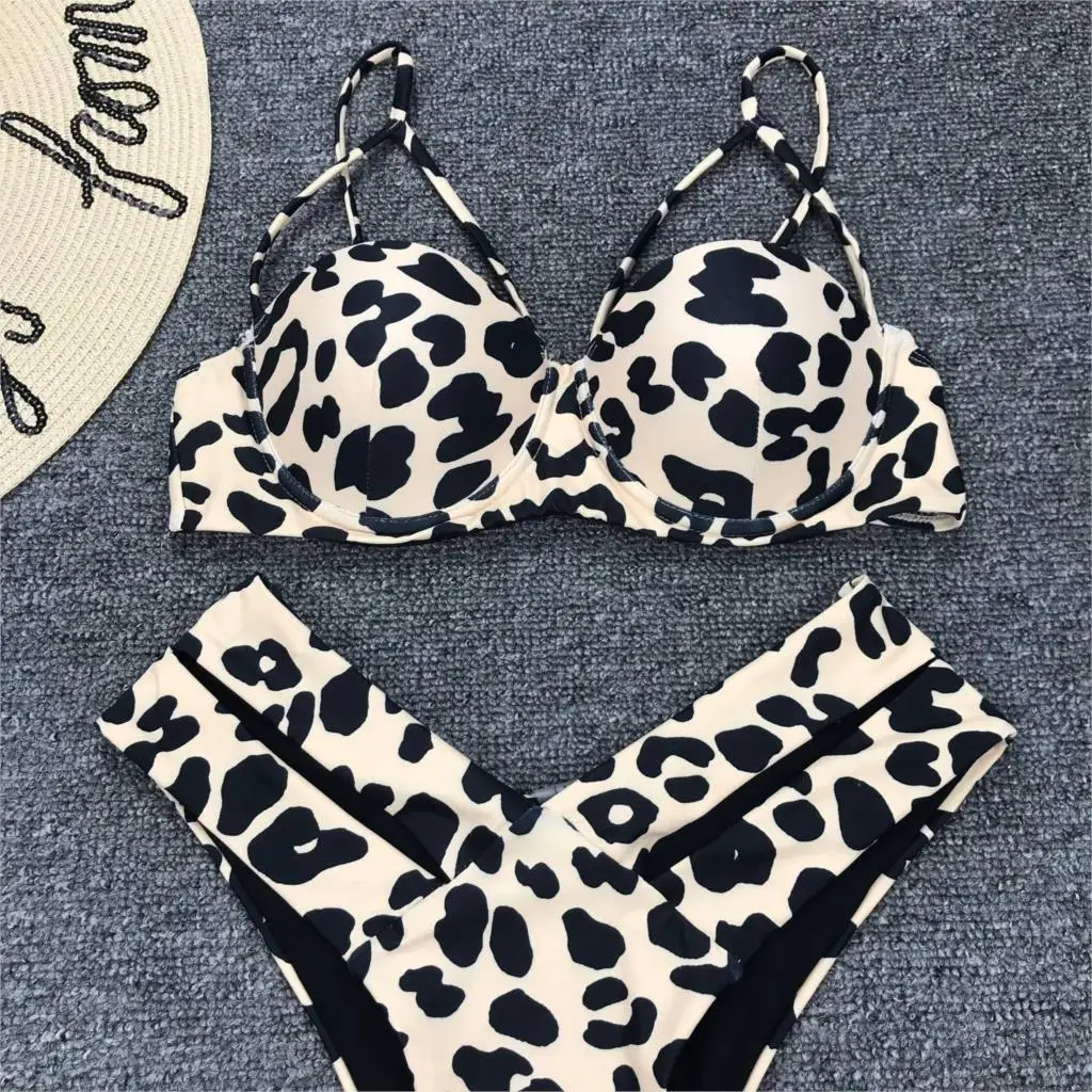 Купальный костюм бикини для женщин сексуальный простой Леопардовый принт летний