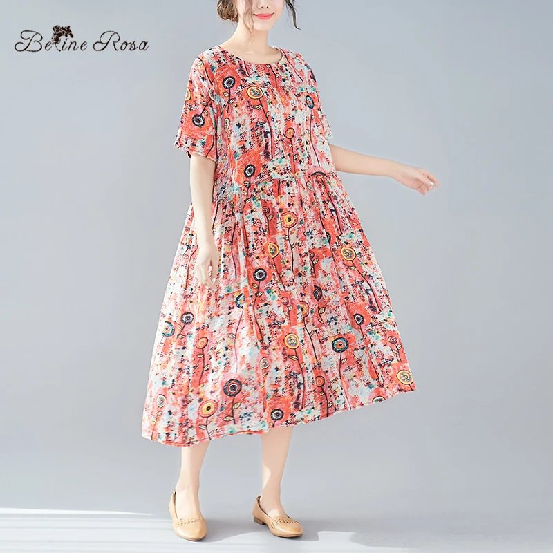 BelineRosa 2019 свободные летние платья Женская одежда с коротким рукавом o образным