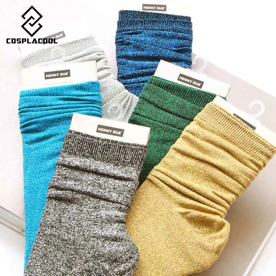 [COSPLACOOL] Новые красочные блестящие золотистые Серебристые в тюбике носки женские