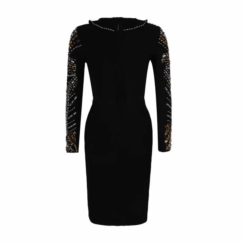 Новое лето знаменитости вечерние платье Для женщин Vestidos пикантные черные сапоги украшенное стразами, с длинными рукавами и круглым вырезом Клубные мини-платья