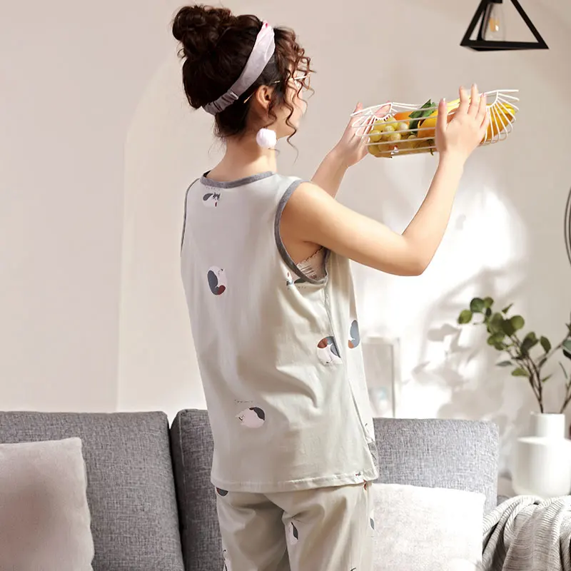 Жилет пижамы сезон: весна лето с круглым вырезом 100% хлопковые для женщин без