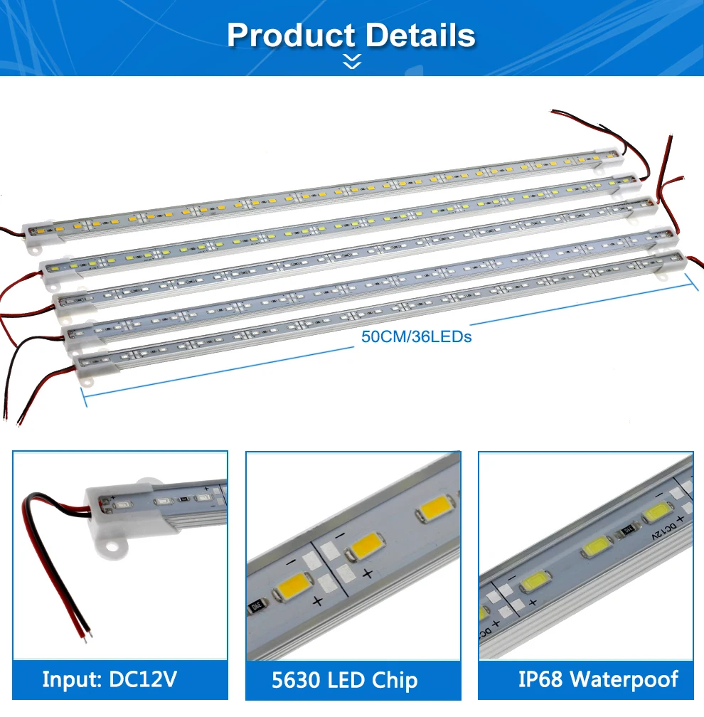 5 шт./лот светодиодный бар светильник DC12V 50 см RGB LED Жесткий Газа светильник 5630 высокое Яркость IP68 Водонепроницаемый открытый светодиодный люминесцентная лампа
