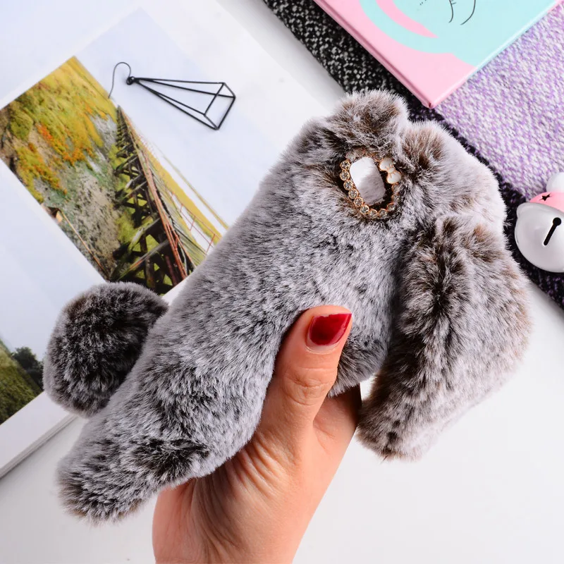 Cute Fluffy Rabbit Hair Fur Case For Xiaomi play MI 8 SE lite A2 LITE Pocophone f1 Bling Soft Phone Redmi note 6 5 pro |