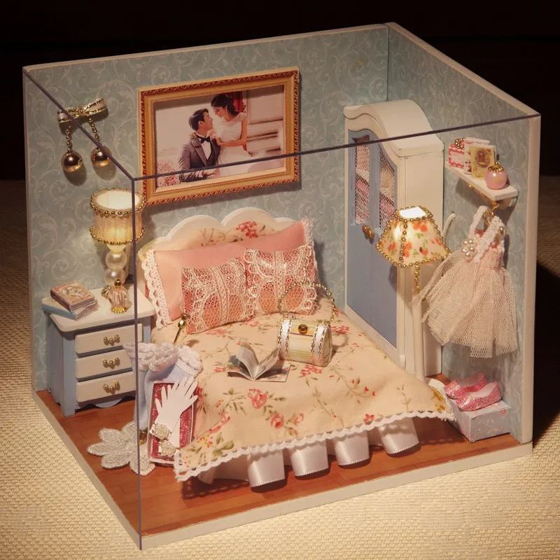 

Миниатюрный Кукольный дом для милых комнат, миниатюрная модель, деревянные наборы, Миниатюрный Кукольный дом с мебелью, деревянные игрушки ...