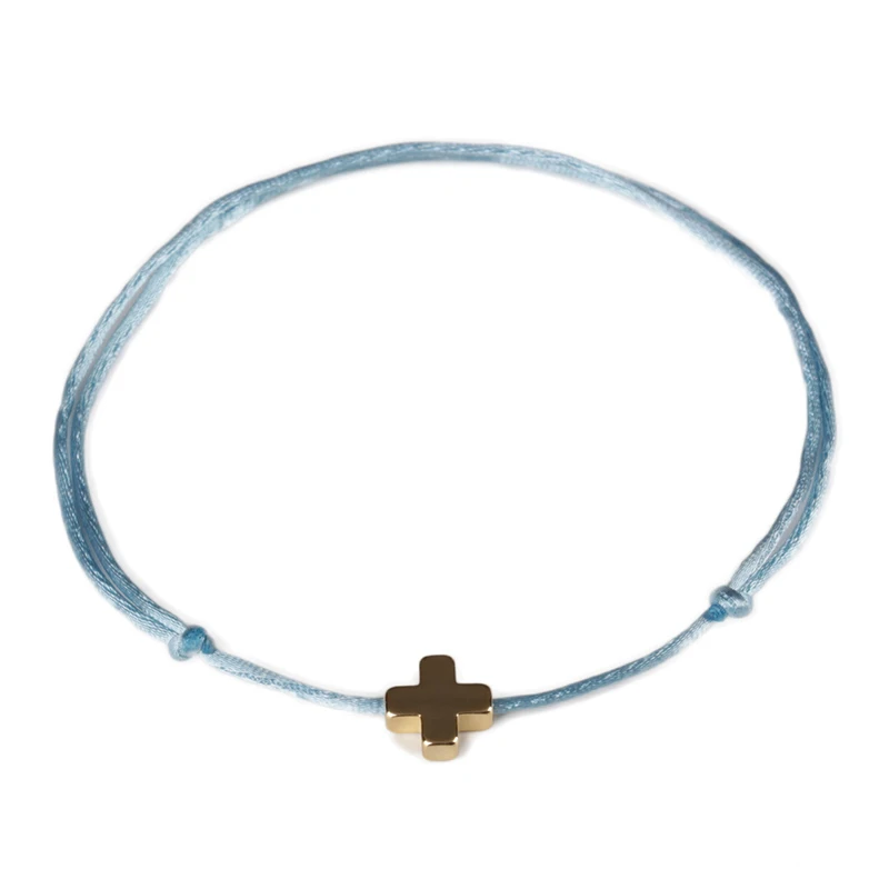 Light Blue KEJIALAI простой крест струнный браслет регулируемый плетение Лаки веревка Макраме Браслеты для женщин мужчин детей ювелирные изделия ручной работы - Окраска металла: Light Blue