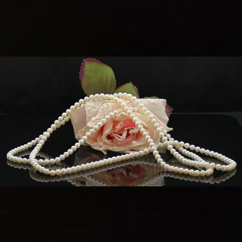 5-6mm natural pearl necklace 32inch round white sweater chain multi genuine light gift 925 silver clasp fine JEWELRY | Украшения и
