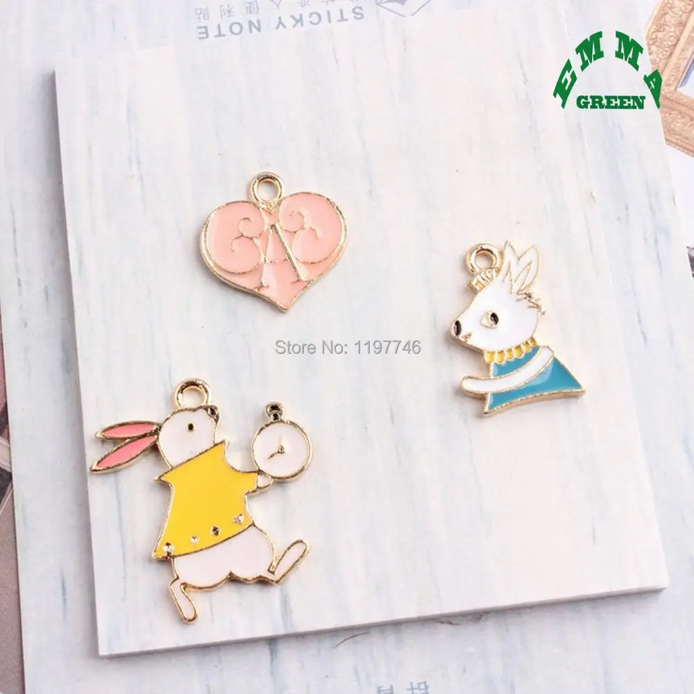 

Alice Adventure in Wonderland Rabbit Enamel Jewelry Charm 18mm 21mm 27mm 10pcs for DIY Earrings Accessories for Christmas