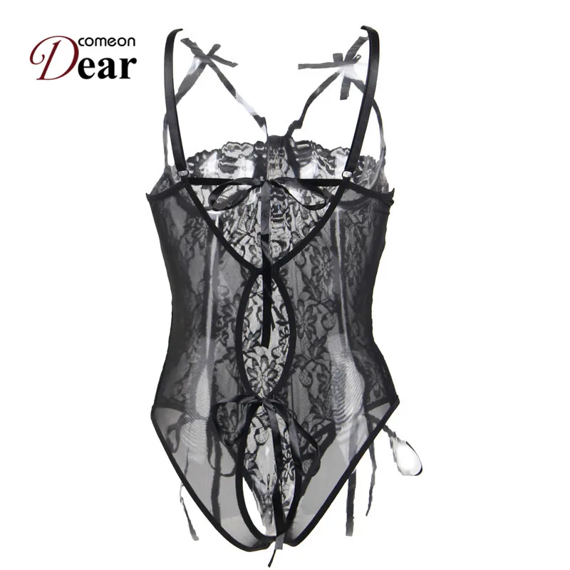 Comeondear/розовый черный кружевной открытый бюст боди Femme Manche Longue кружевные