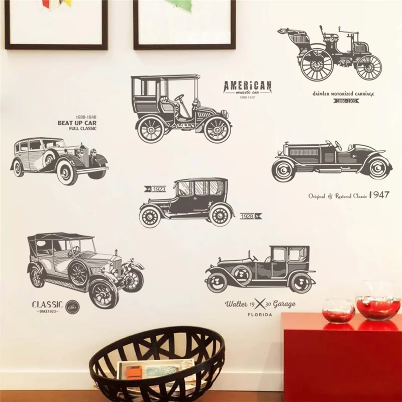 vintage classic old cars wall stickers home decor living room accessories cartoon decals diy posters pvc mural art | Дом и сад