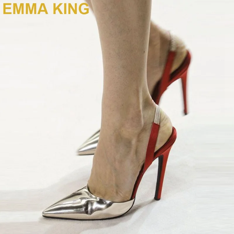 

EMMA KING серебро с петлей на пятке; Женские туфли-лодочки; Женская летняя обувь 2019 Новый каблуке-шпильке, с острым носком и мягкой шнуровкой каб...
