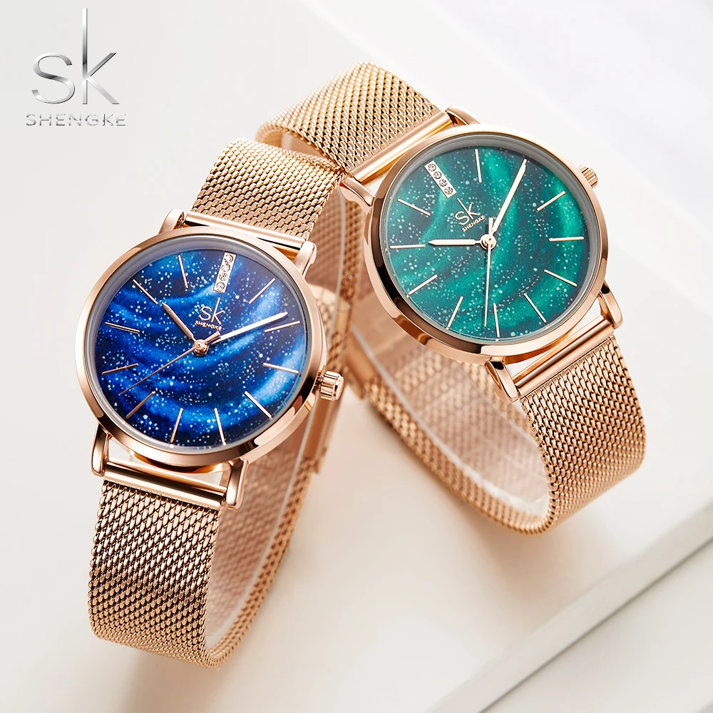 SK женские часы Звездный зеленый циферблат Reloj Mujer наручные ультра тонкий ремешок
