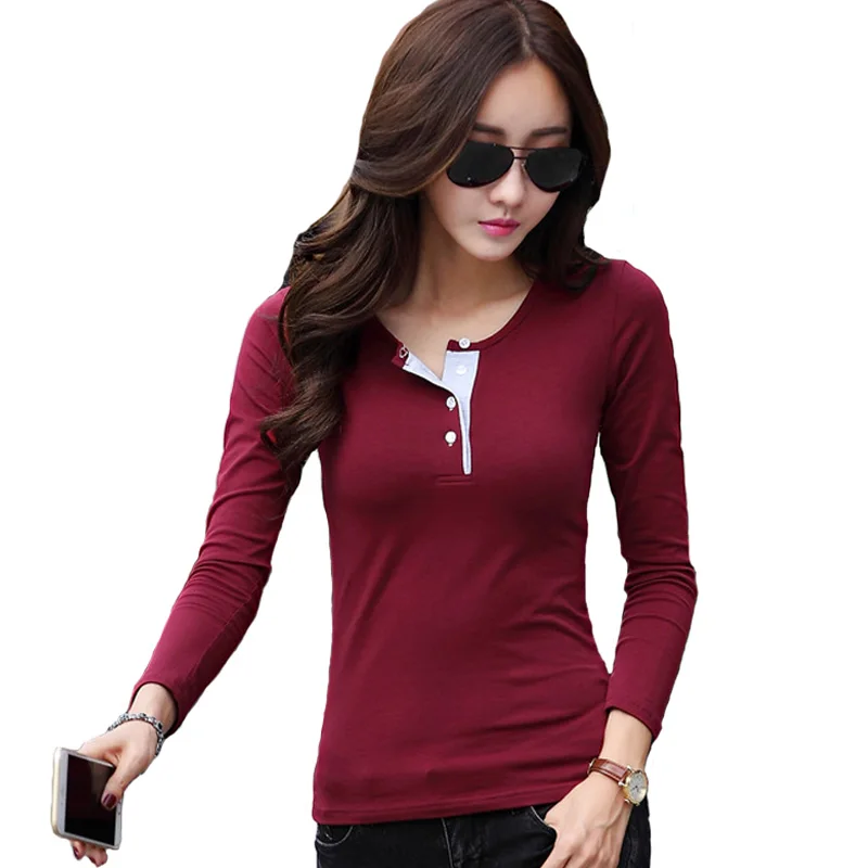 Women Casual Tees 2018 Winter Autumn Top Fashion Slim T-Shirts For O Neck Colorful Tshirt Camisetas Femme Long Sleeve A476 | Женская