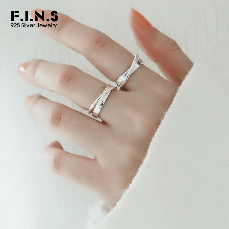 F.I.N.S 925 пробы Серебряное кольцо на палец двойные круговые Скрещенные кольца для женщин новые трендовые модные минималистичные ювелирные изделия